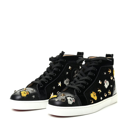 Christian Louboutin Veau Velours Velvet Patent Calfskin Mens Loubacademia Flat Sneakers 41.5 Black 3 of 9
