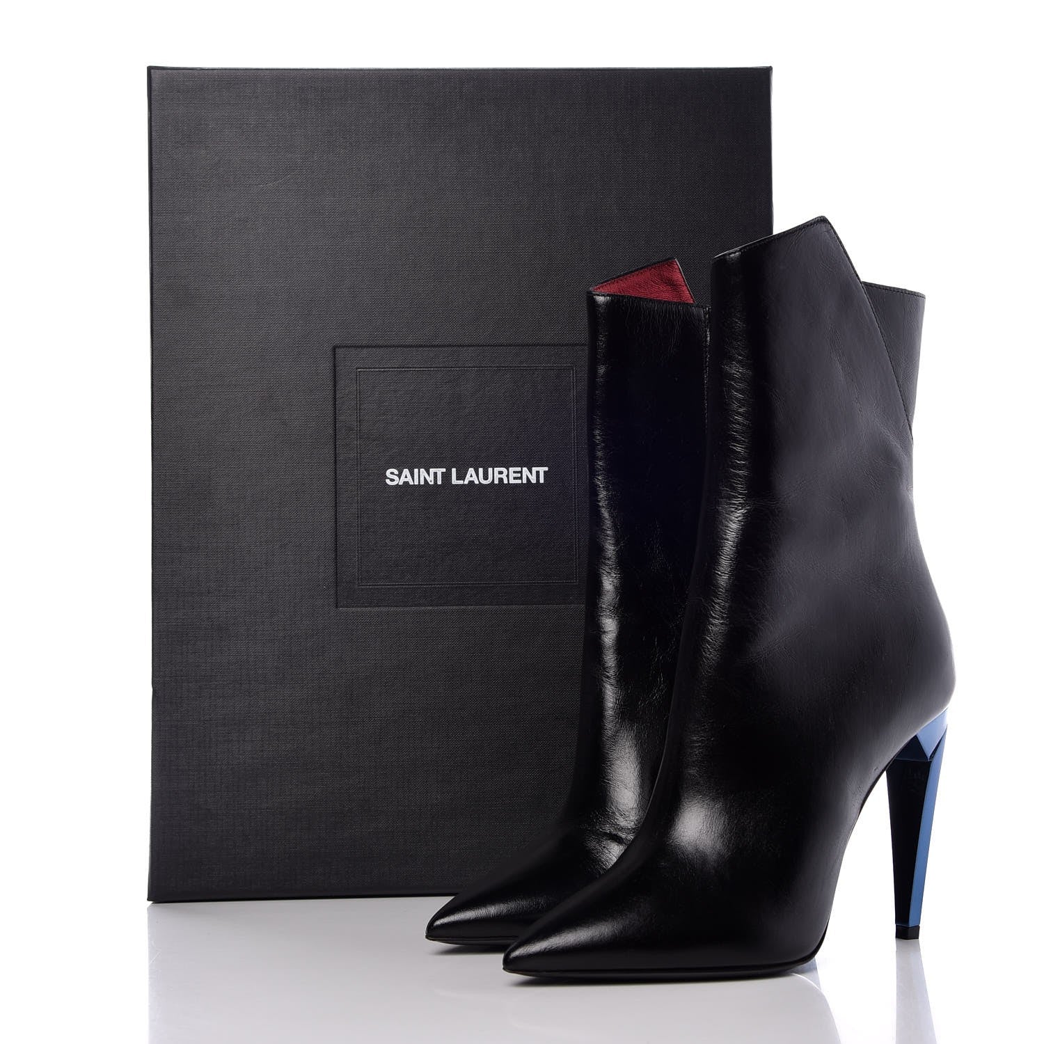 Saint Laurent Nappa Silk Freja 105 Zip Booties 35.5 Black Metal Cherry 10 of 10
