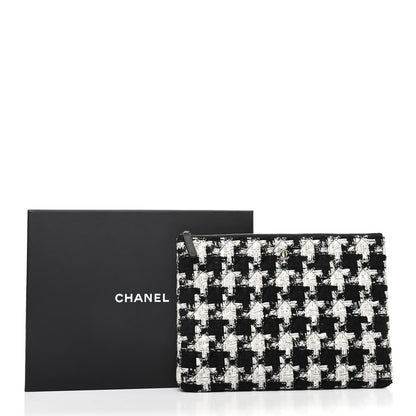 Chanel Tweed Quilted Medium Cosmetic Pouch Black Ecru White 8 of 8