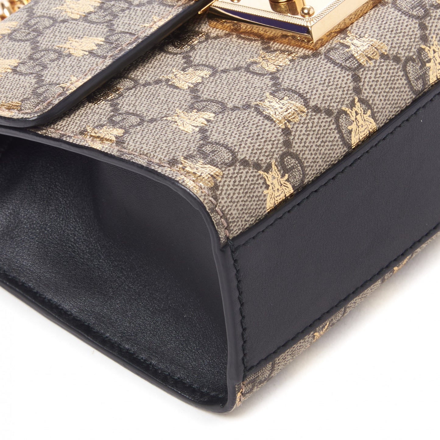 GG Supreme Monogram Bees Small Padlock Shoulder Bag Black