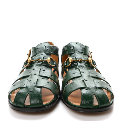 Gucci Ostrich Millenium Mens Horsebit Sandals 10 Vintage Green 3 of 9