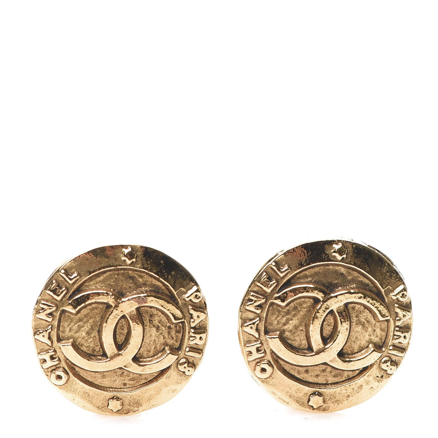 CC Button Clip On Earrings Gold