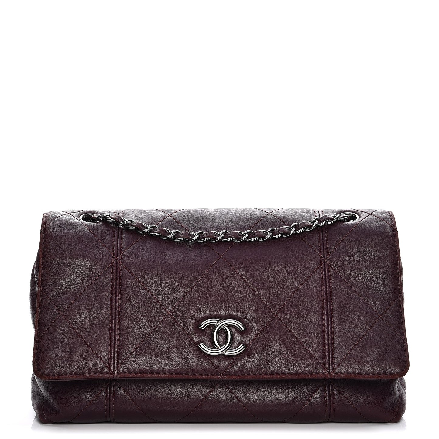 Lambskin Quilted Large Soft Touch Flap Burgundy