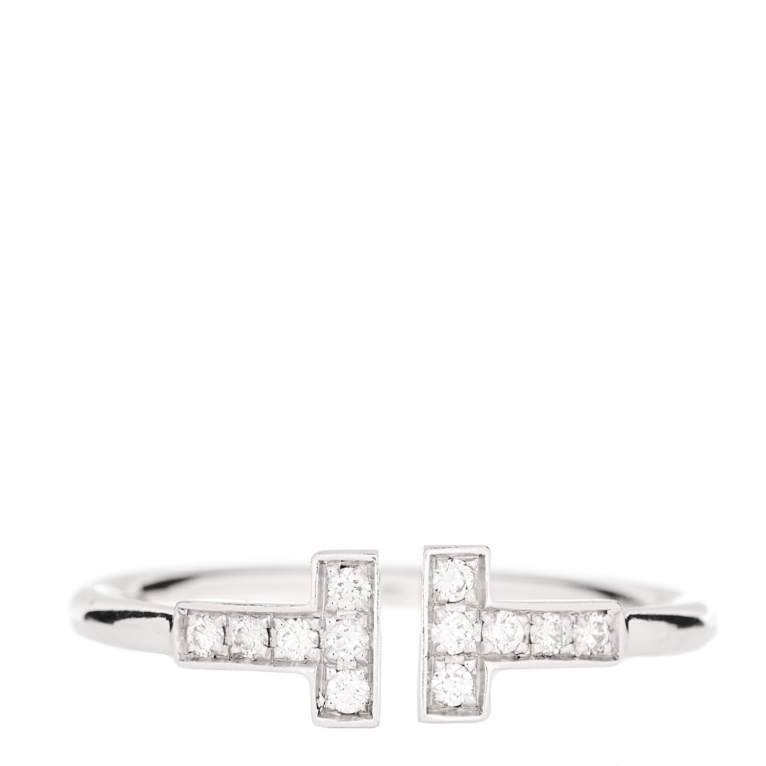 Tiffany 18K White Gold Diamond T Wire Ring 60 9.25 1 of 4
