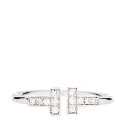 Tiffany 18K White Gold Diamond T Wire Ring 60 9.25 1 of 4