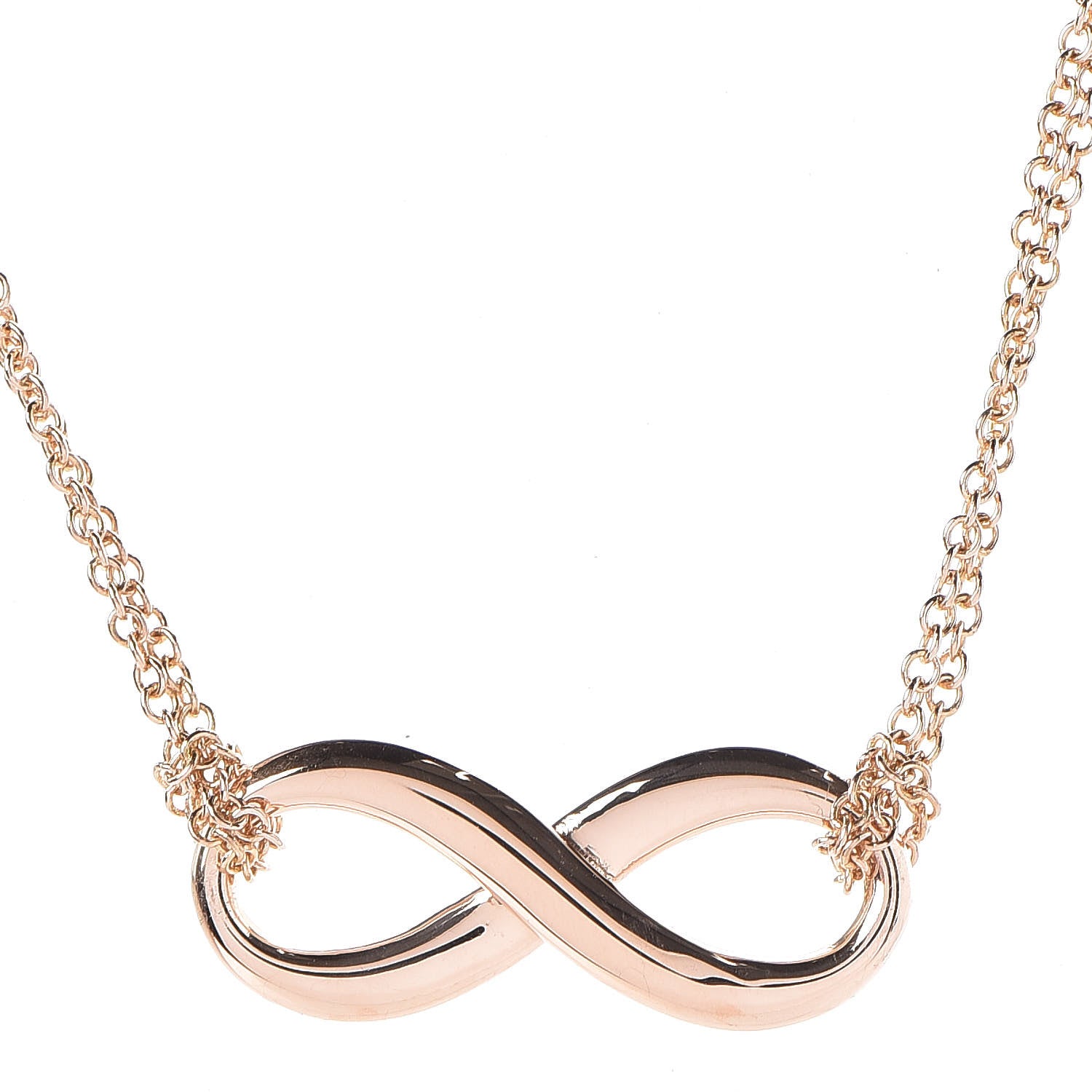 Tiffany 18K Rose Gold Infinity Double Chain Pendant Necklace 4 of 7