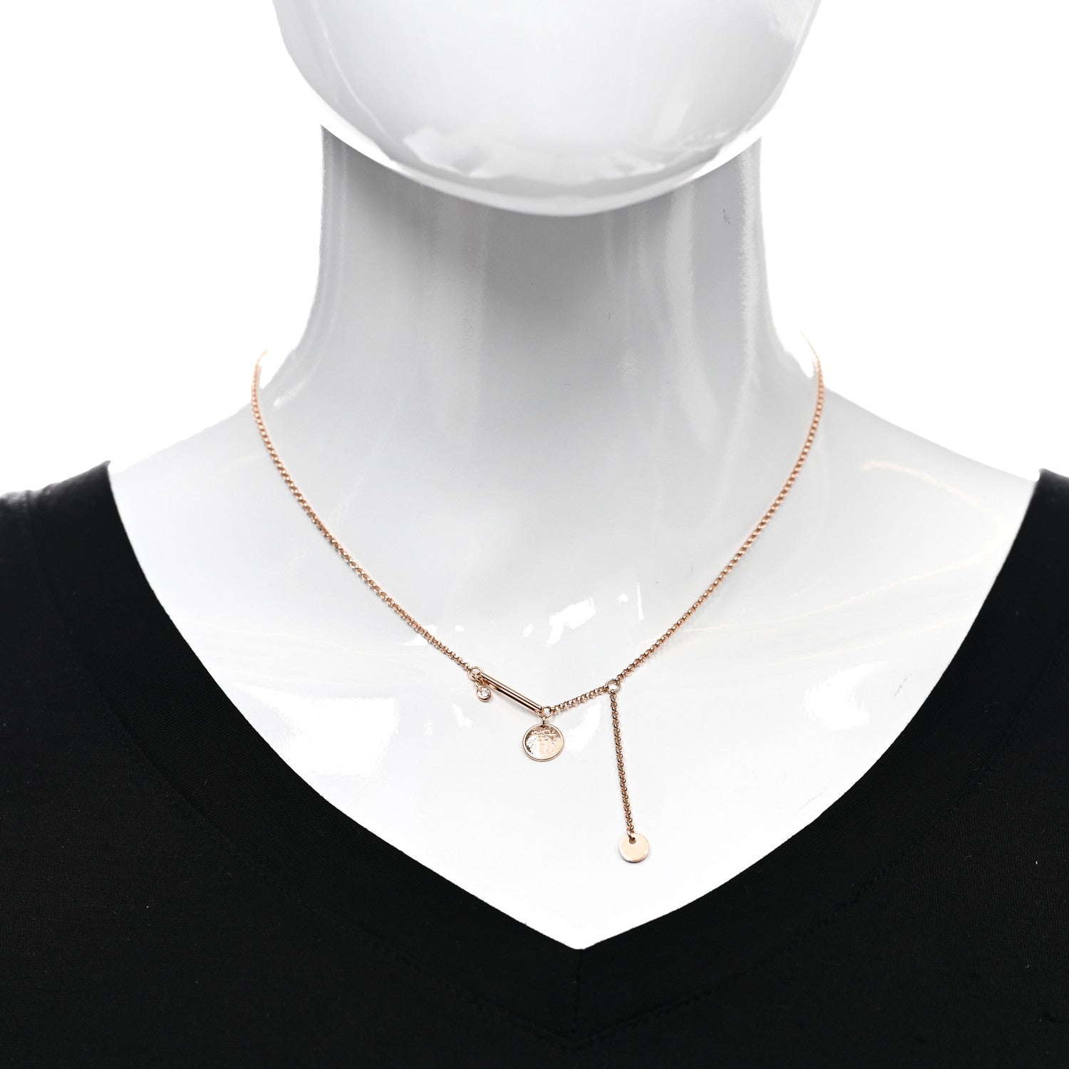 Hermes 18K Rose Gold Diamond TPM Ex-Libris Pendant Necklace 2 of 5
