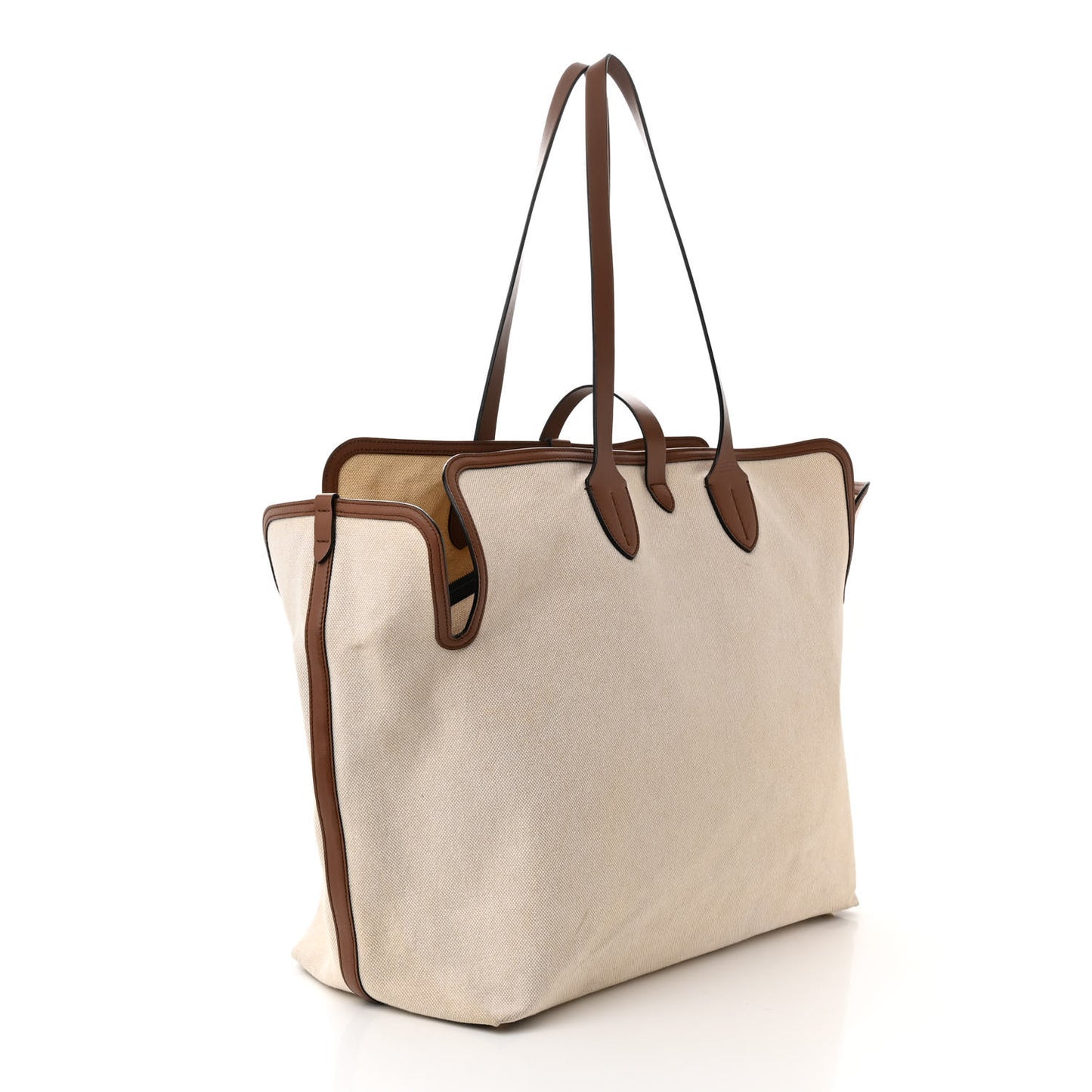 Cotton Canvas Calfskin Large Soft Belted Tote Bag Natural