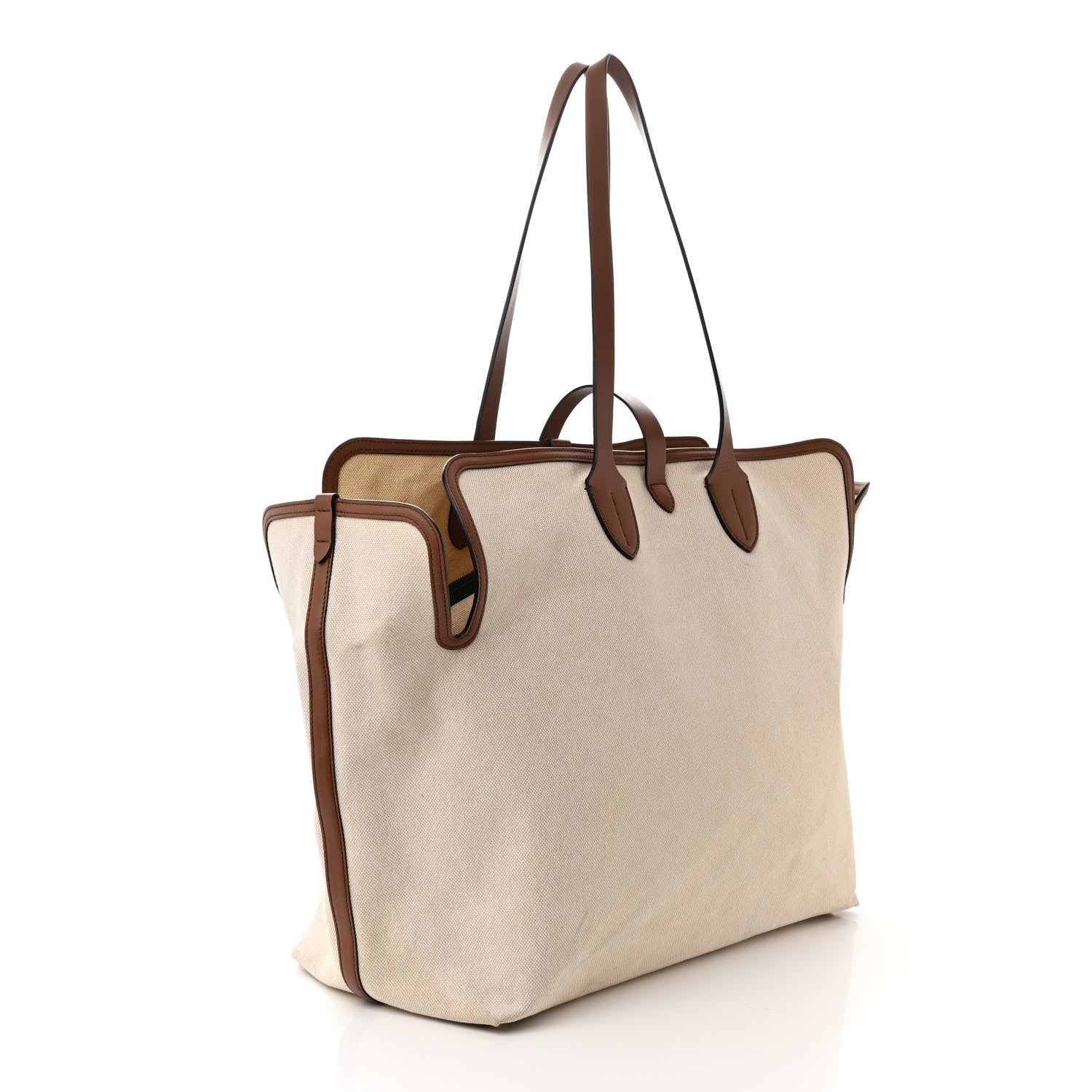 Burberry Cotton Canvas Calfskin Large Soft Belted Tote Bag Natural 4 of 13