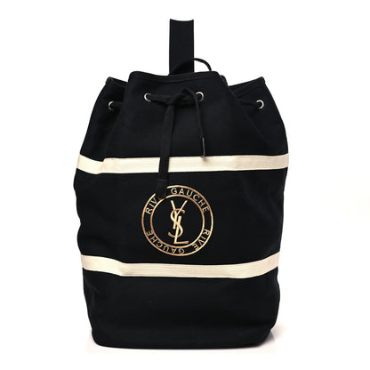 Saint Laurent Canvas Rive Gauche Drawstring Backpack Black White 1 of 8