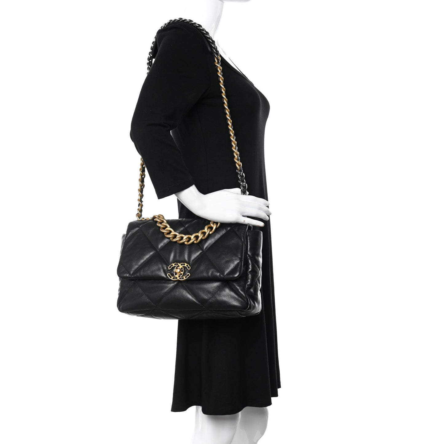 Lambskin Quilted Large Chanel 19 Flap Black