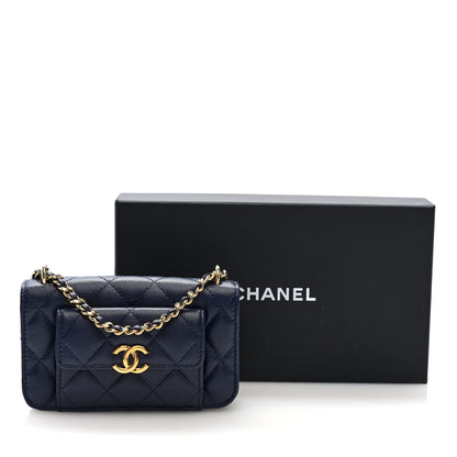 Chanel Caviar Quilted Pocket Twins Clutch With Chain Navy Blue 11 of 11