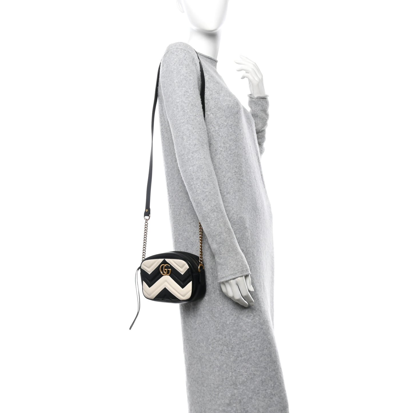 Calfskin Matelasse Mini GG Marmont Chain Shoulder Bag Black White