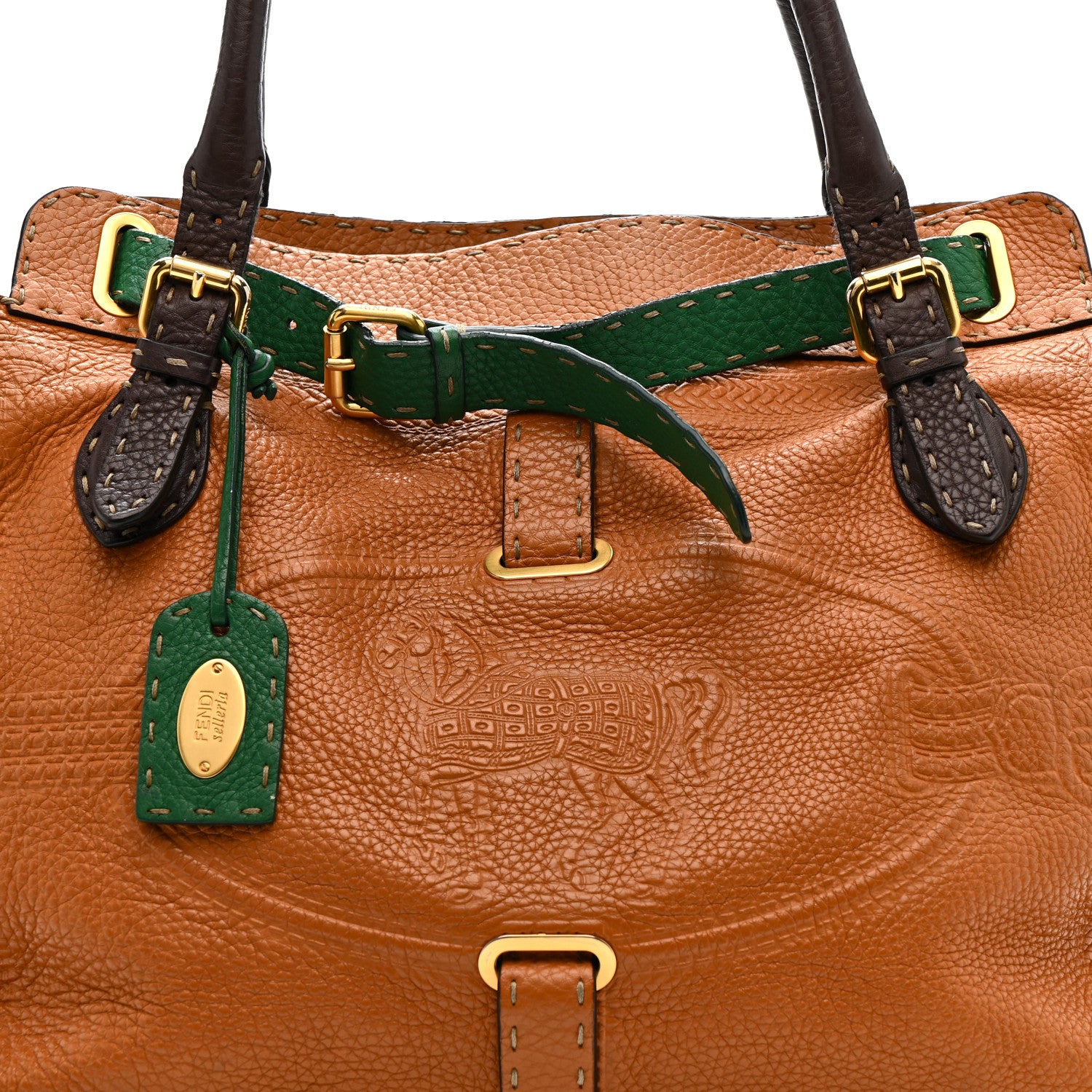 Fendi Cuoio Romano Selleria Large Villa Borghese Tote Meile Brown Green 9 of 14