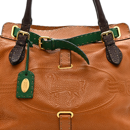 Fendi Cuoio Romano Selleria Large Villa Borghese Tote Meile Brown Green 9 of 14