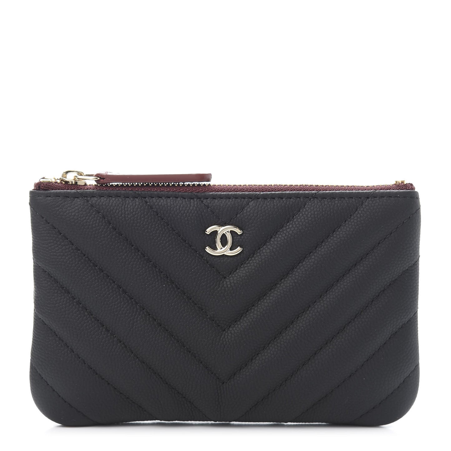 Caviar Chevron Quilted Small Cosmetic Case Black