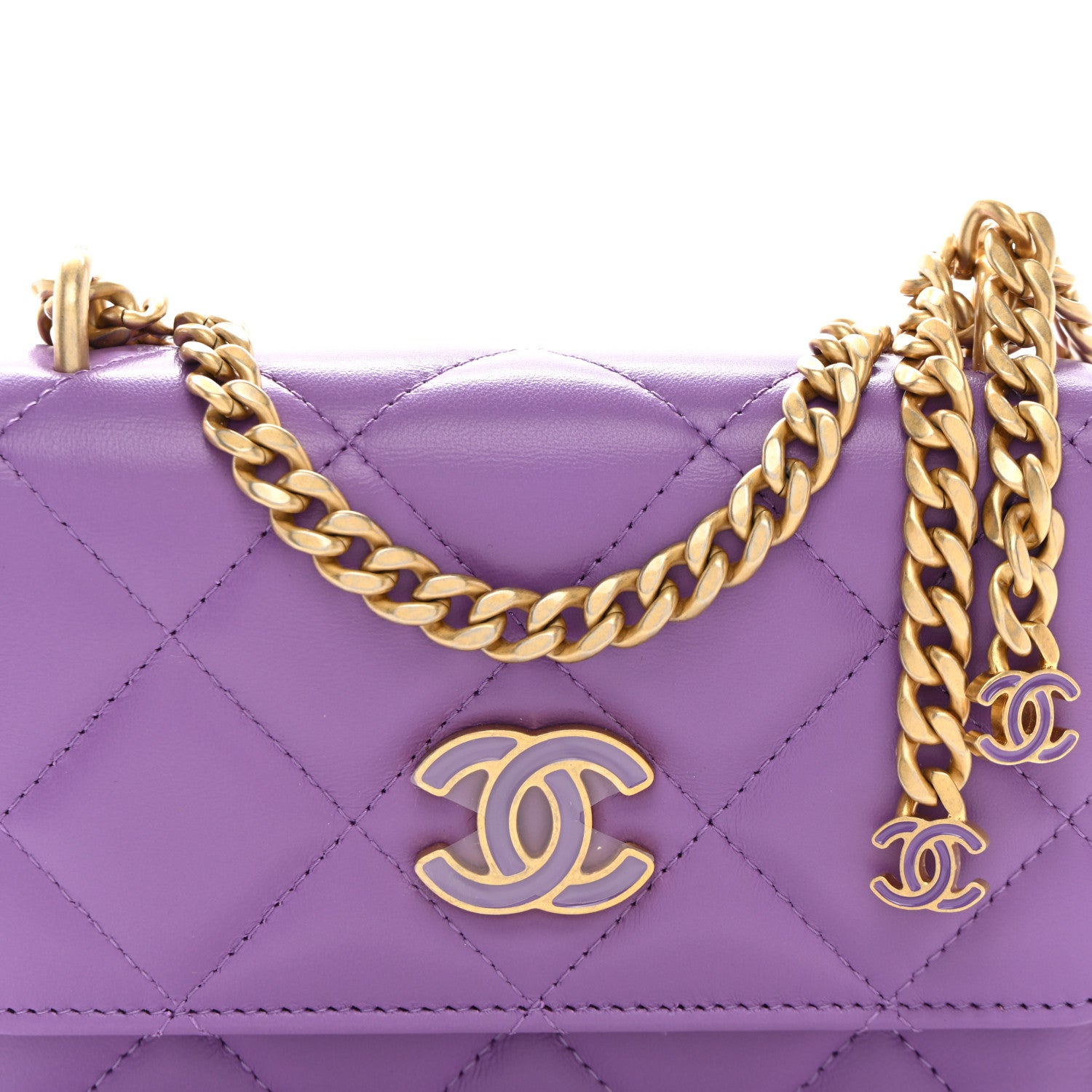 Chanel Lambskin Enamel Quilted Pending CC Clutch With Chain Purple Purple 8 of 11