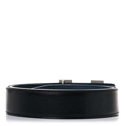 Hermes Togo Box 32mm Guilloche H Belt 80 Black Bleu De Prusse 2 of 8