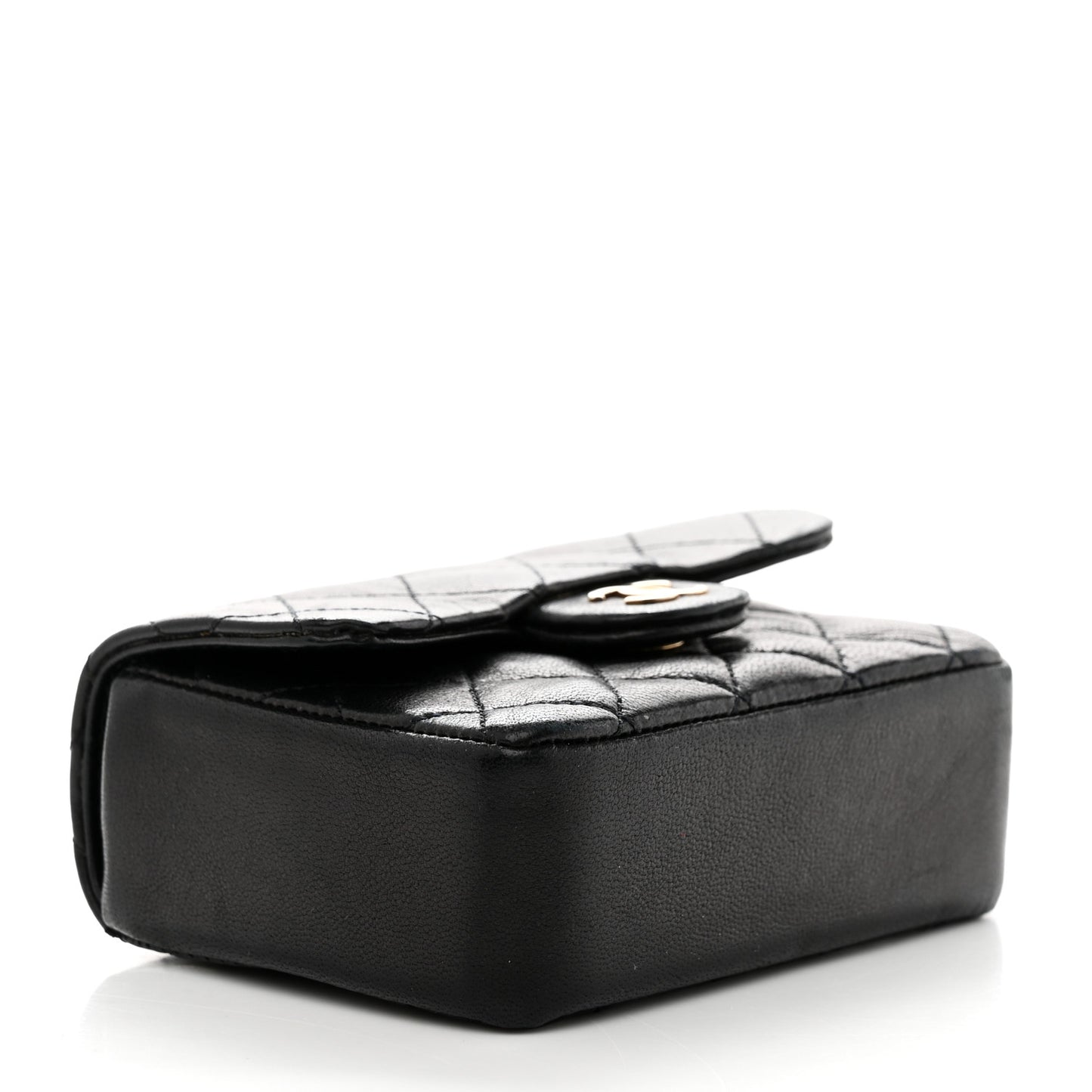 Lambskin Quilted Mini Flap Belt Bag Charm Black
