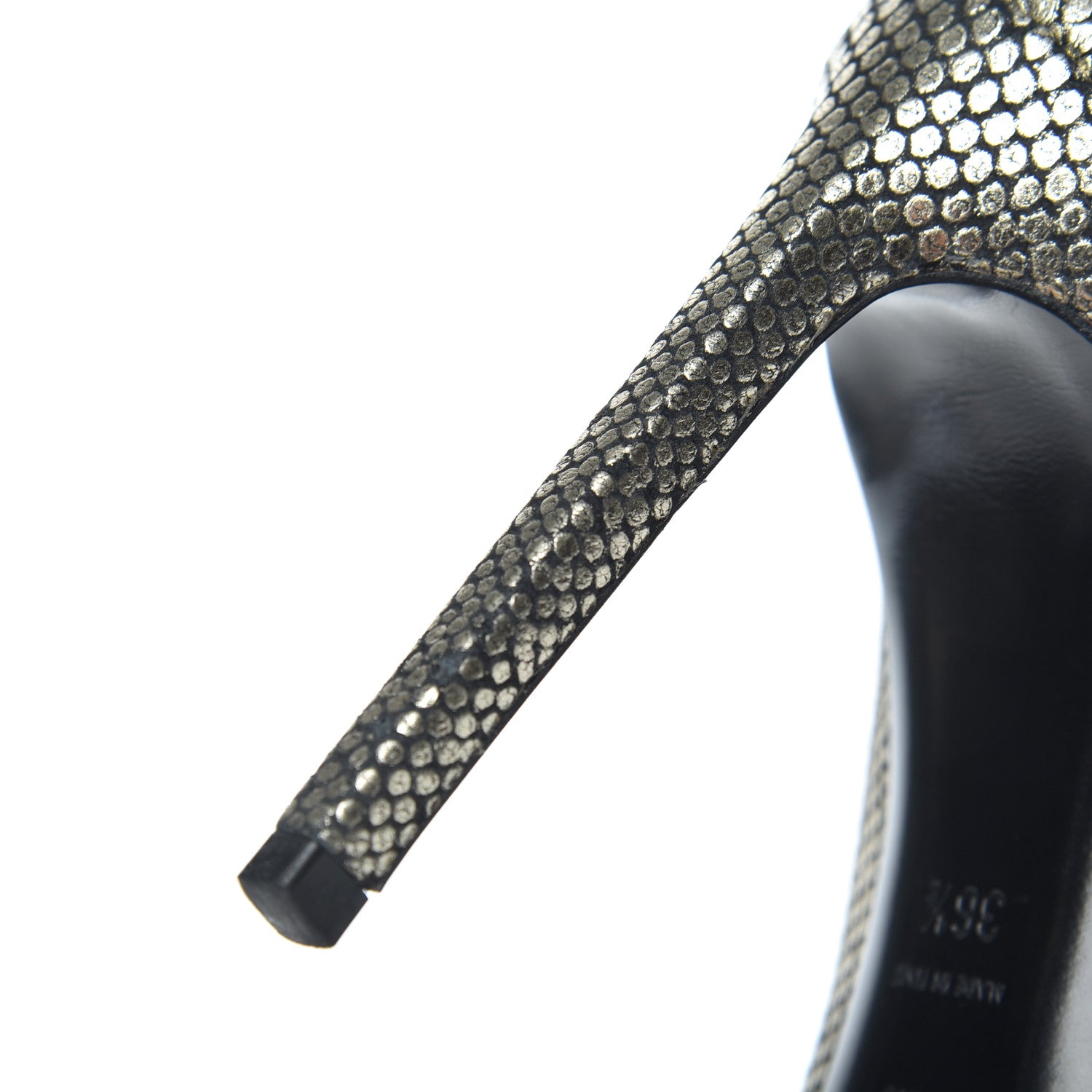 Saint Laurent Metallic Snakeskin Embossed Calfskin Classic Paris 105 Pumps 36.5 Black Gold 12 of 16