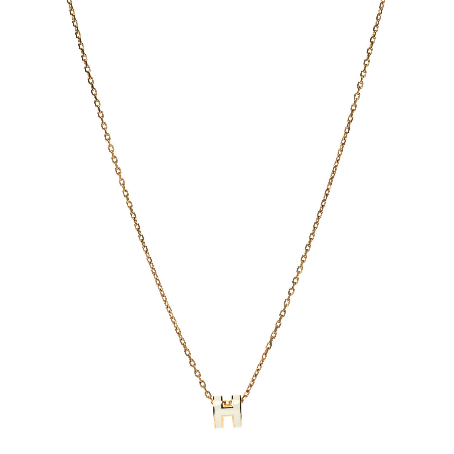 Hermes Lacquered Gold Mini Pop H Pendant Necklace White 1 of 5