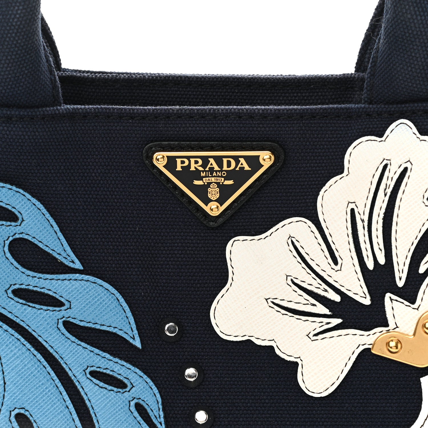 Prada Canvas Canapa Hawaii Small Tote Navy Multicolor 1070393