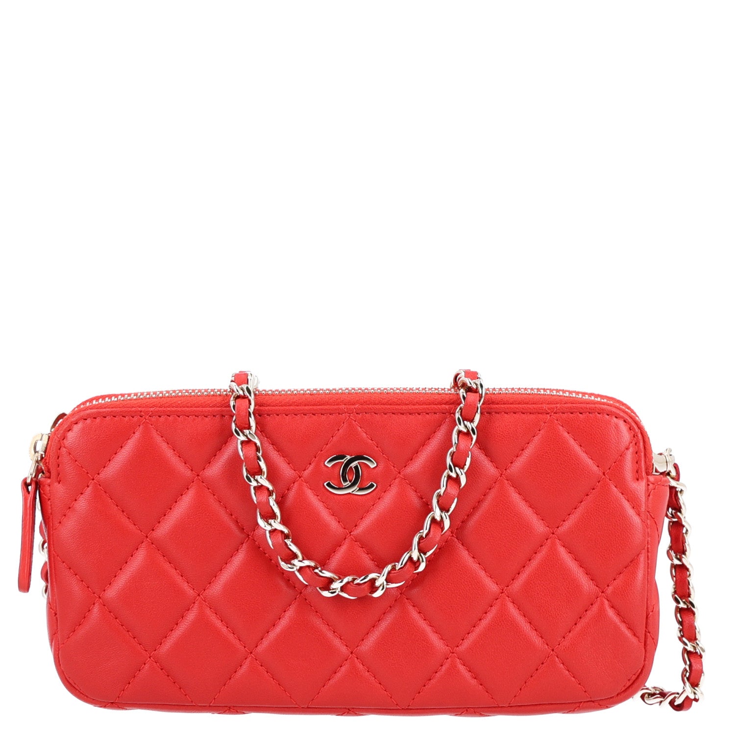 Chanel Lambskin Quilted Small Clutch With Chain Red 1 of 12