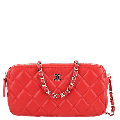 Chanel Lambskin Quilted Small Clutch With Chain Red 1 of 12