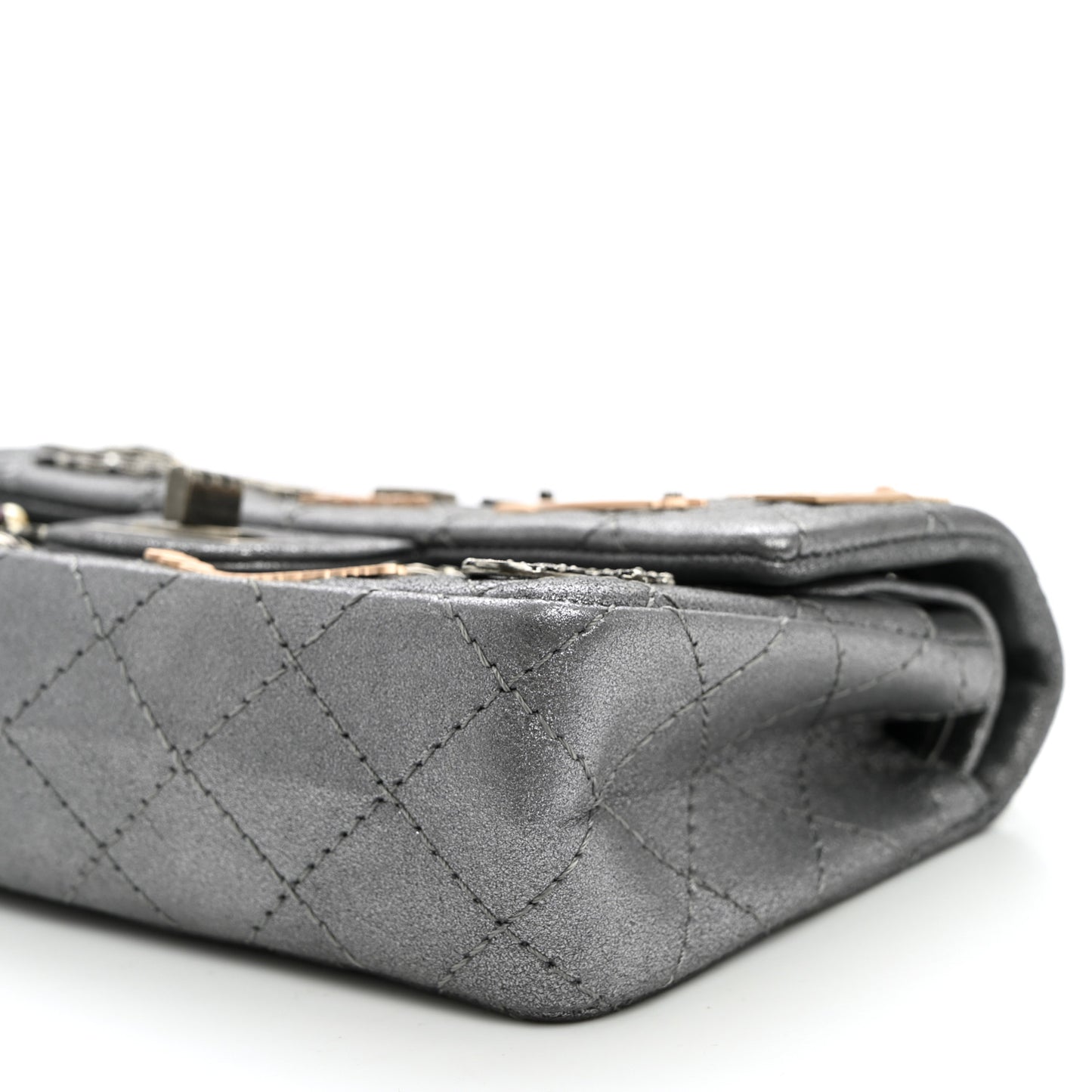 Metallic Calfskin Quilted Lucky Charms 2.55 Reissue 224 Flap Dark Silver