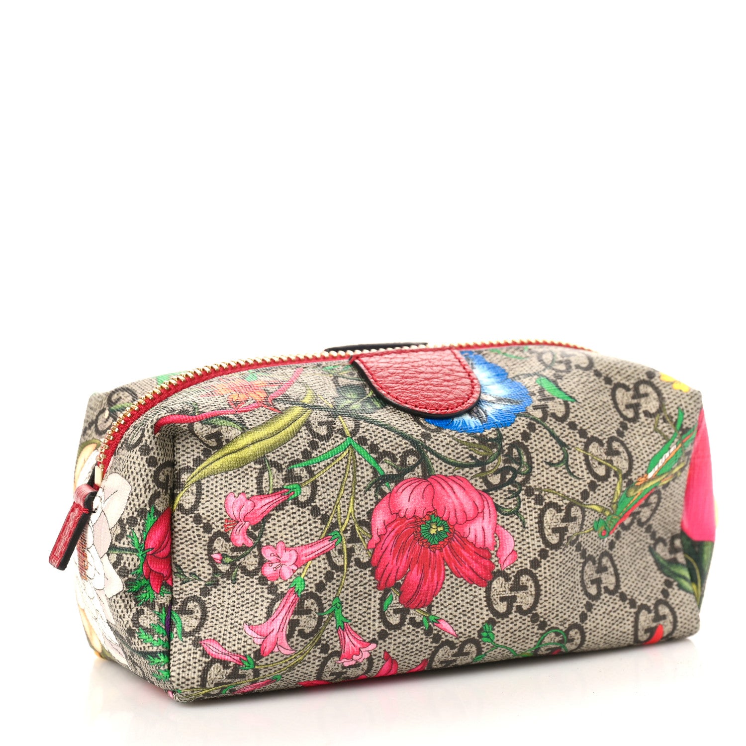 Gucci Soft GG Supreme Monogram Flora Calfskin Small Ophidia Cosmetic Case Beige Ebony Multicolor Rosso 3 of 9