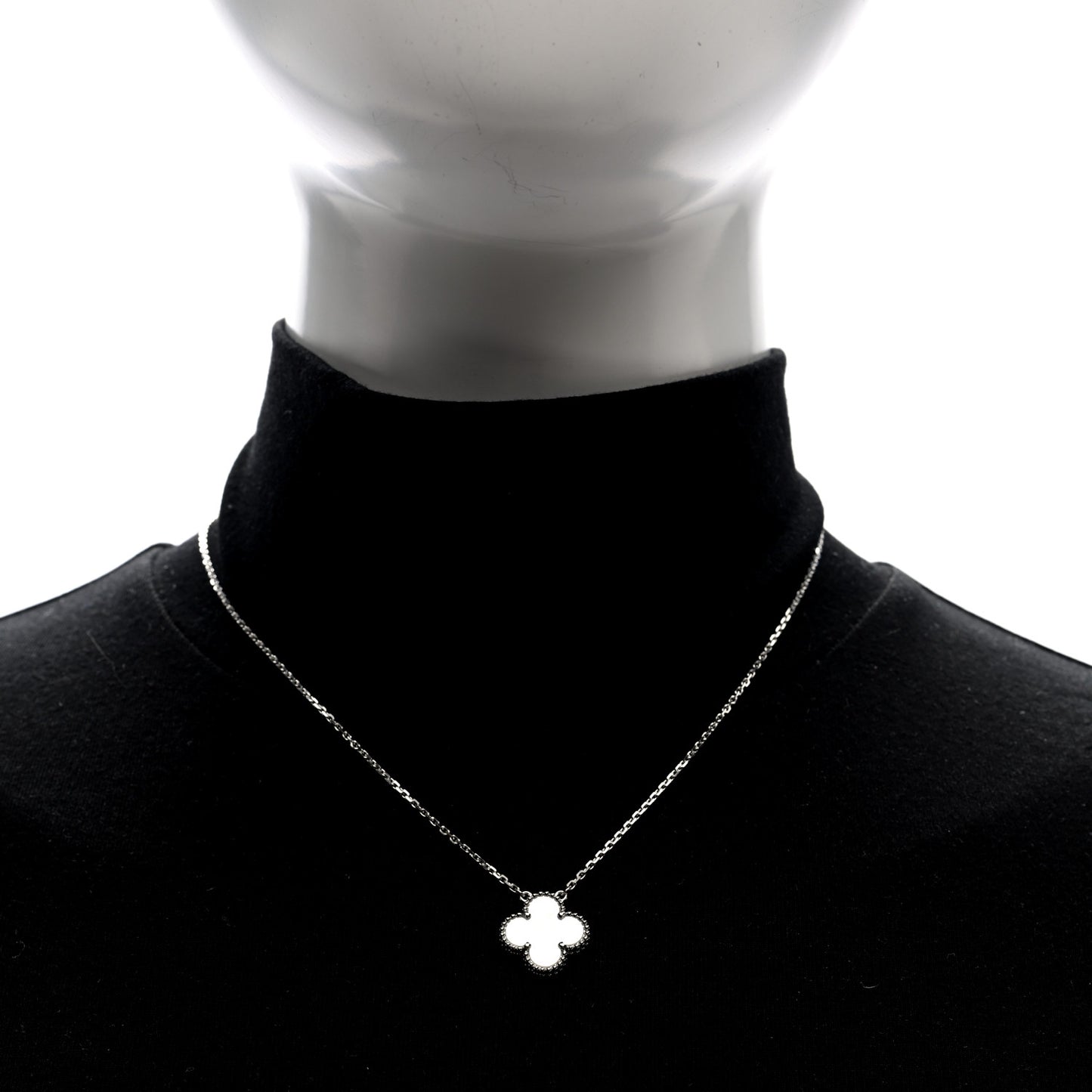18K White Gold Mother of Pearl Vintage Alhambra Pendant Necklace