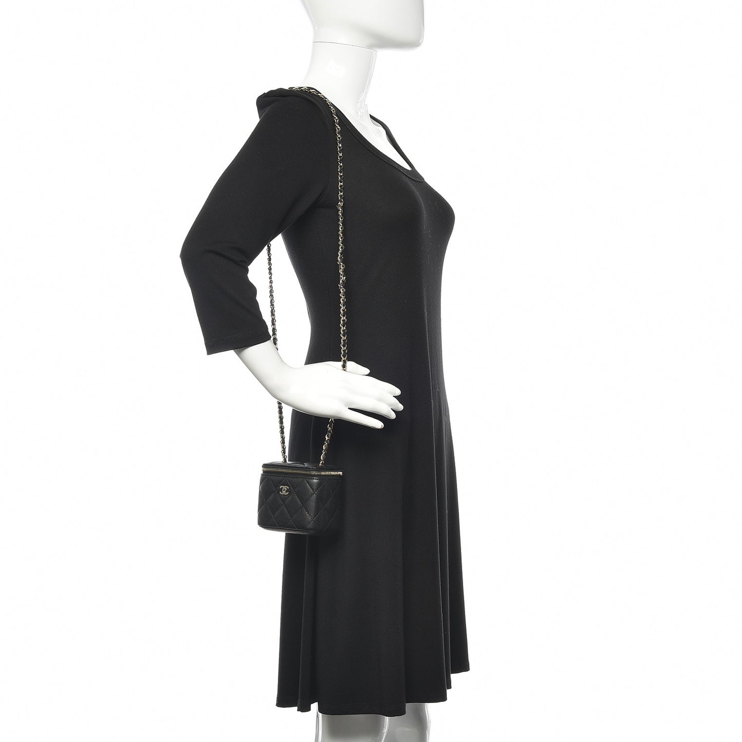 Caviar Quilted Mini Vanity Case With Chain Black