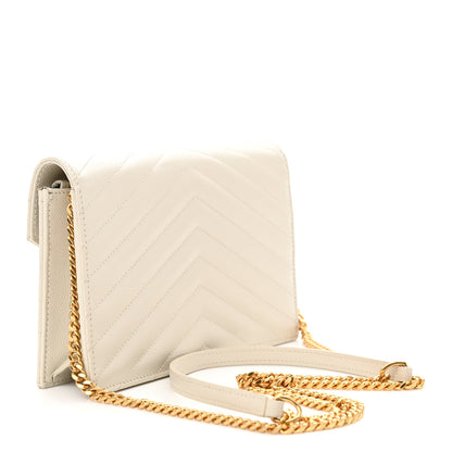 Saint Laurent Grain De Poudre Matelasse Chevron Monogram Envelope Chain Wallet Crema Soft 3 of 10