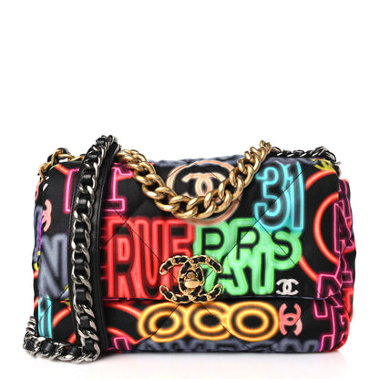 Chanel Fabric Printed Medium Chanel 19 Flap Black Multicolor 1 of 9