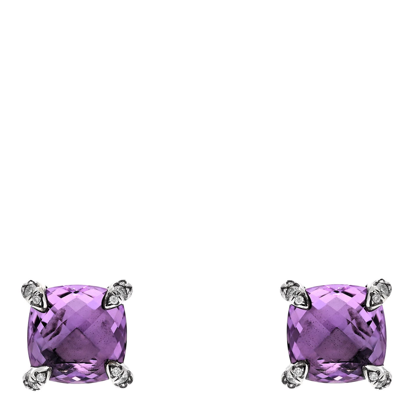 Sterling Silver Diamond Amethyst 9mm Chatelaine Earrings