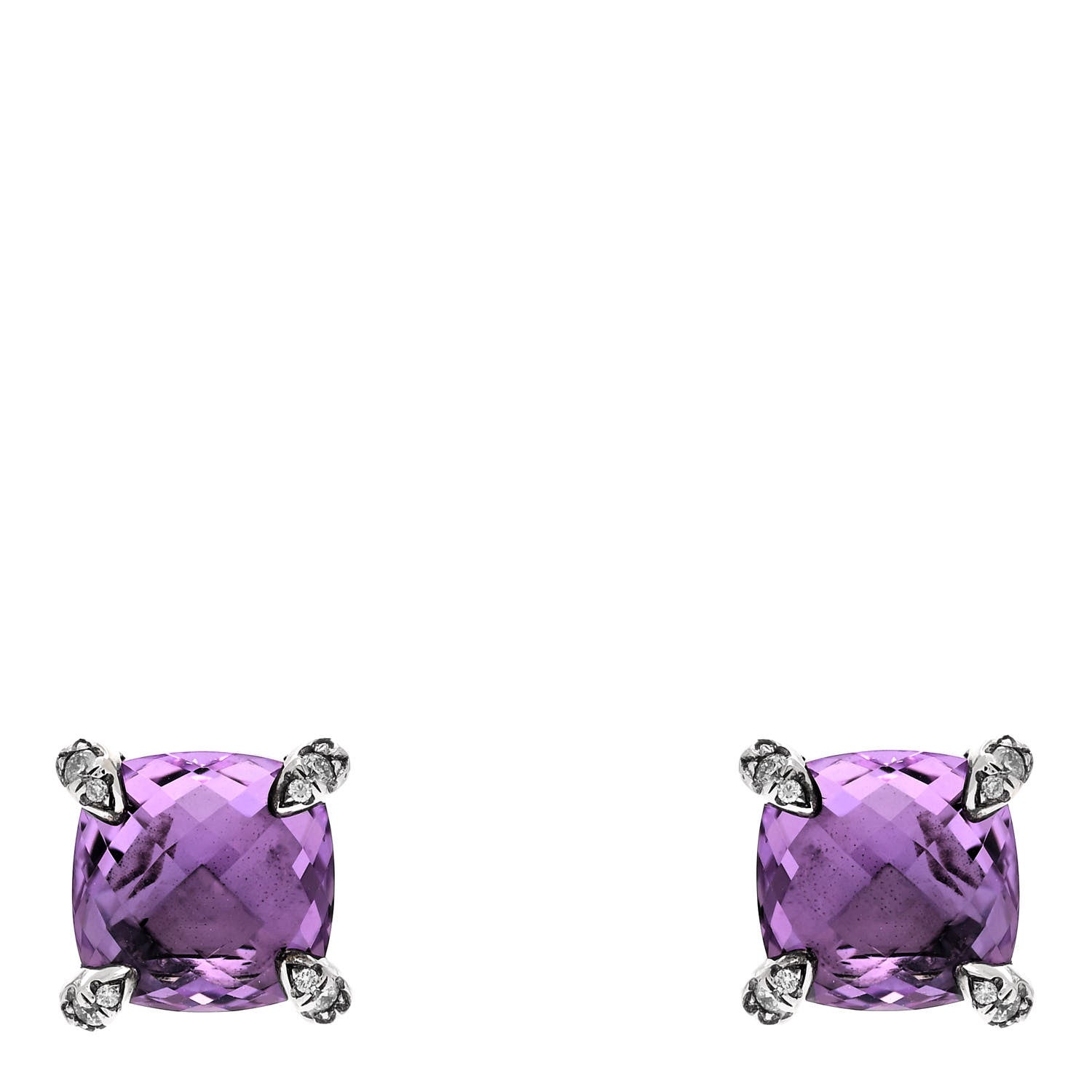David Yurman Sterling Silver Diamond Amethyst 9mm Chatelaine Earrings 1 of 4