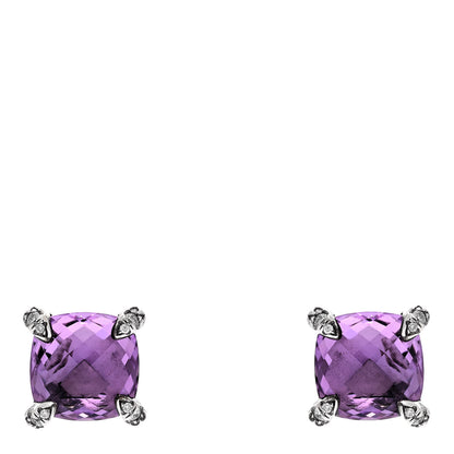 David Yurman Sterling Silver Diamond Amethyst 9mm Chatelaine Earrings 1 of 4