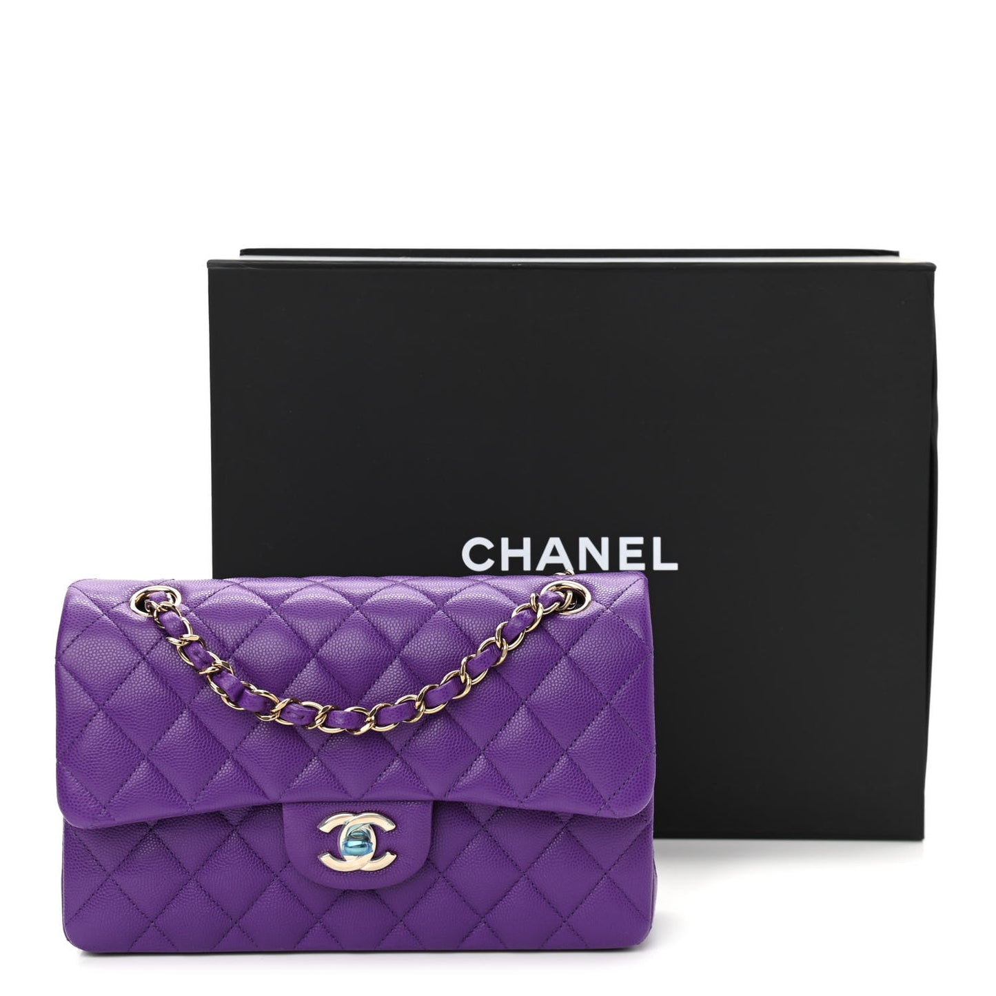 Caviar Quilted Small Double Flap Dark Purple