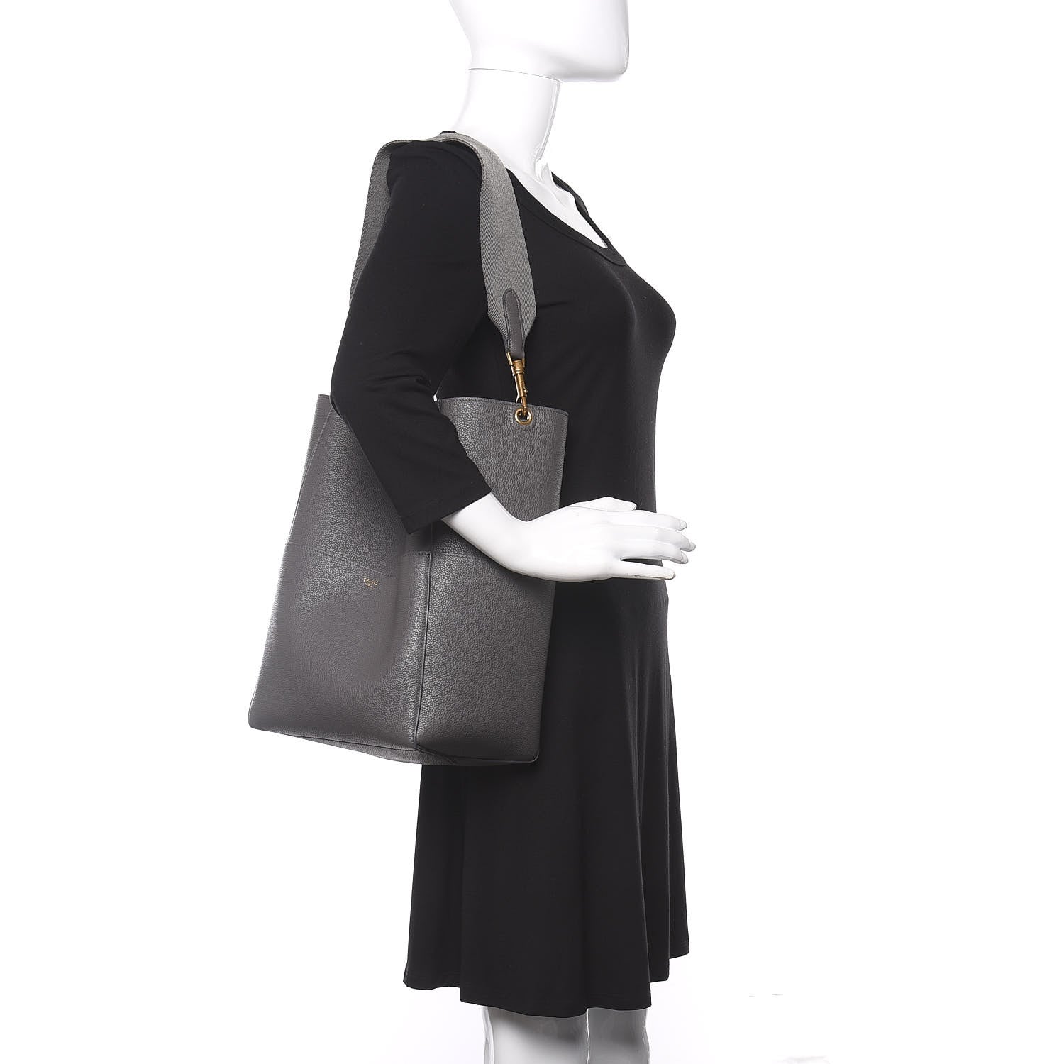 Celine Soft Grained Calfskin Sangle Bucket Bag Grey 2 of 10