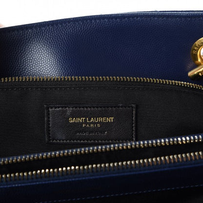 Saint Laurent Grain De Poudre Matelasse Chevron Monogram Shopping Bag Deep Marine 8 of 16