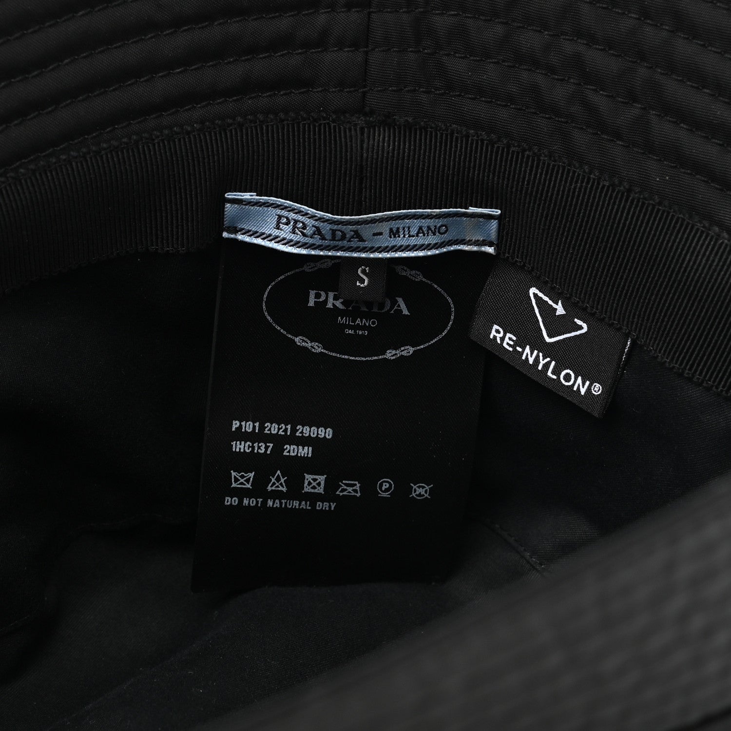 Prada Re-Nylon Metal Triangle Logo Womens Bucket Hat S Black 7 of 9