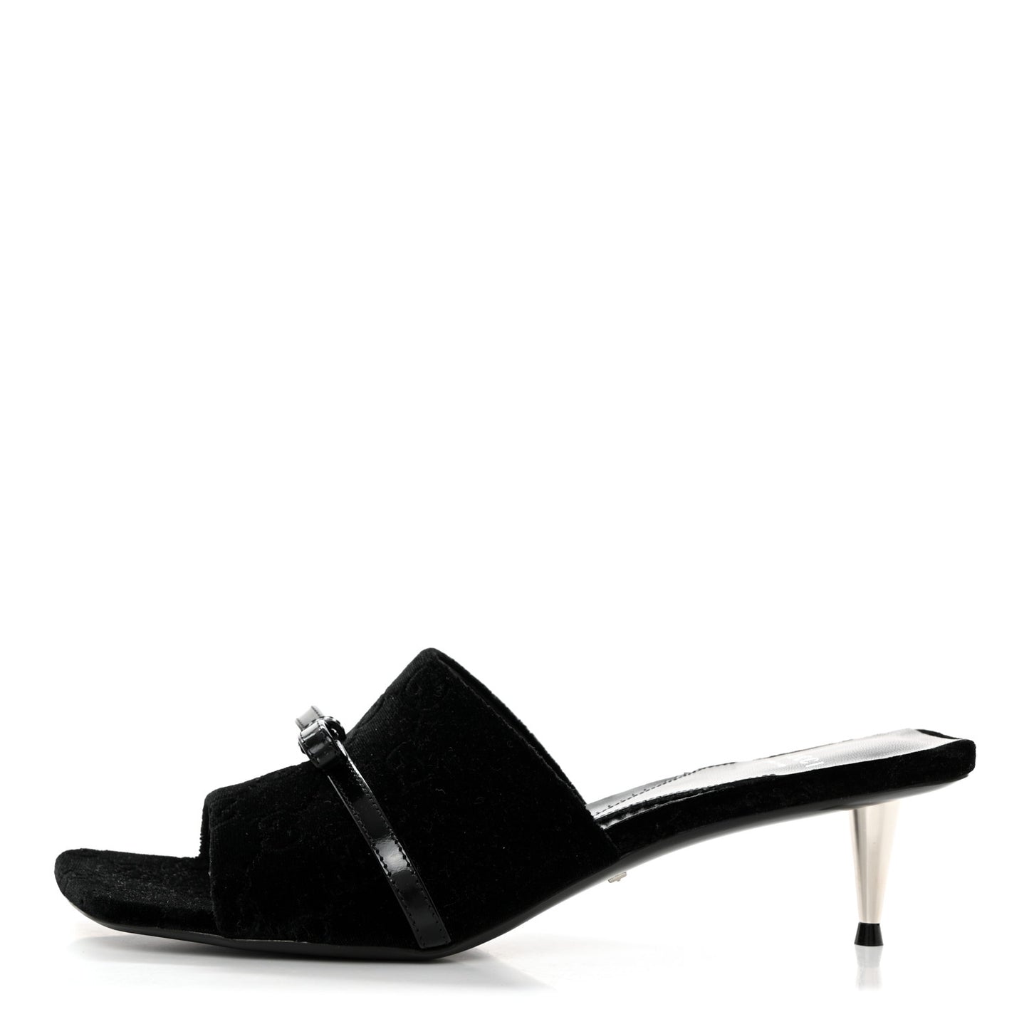 New Velvet Ashmir Regent Calfskin GG Monogram Square Toe Bow 45mm Slide Sandals 37.5 Black