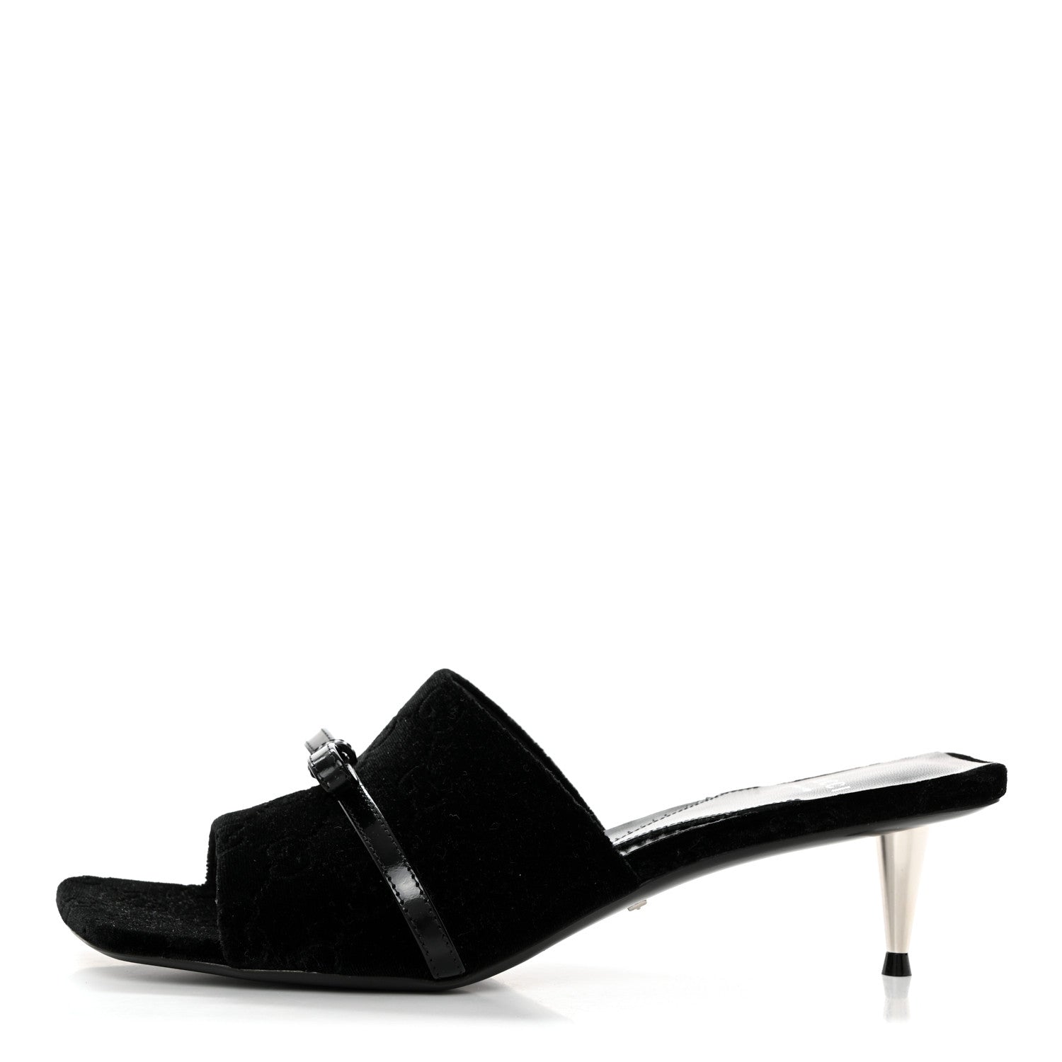 Gucci New Velvet Ashmir Regent Calfskin GG Monogram Square Toe Bow 45mm Slide Sandals 37.5 Black 1 of 9