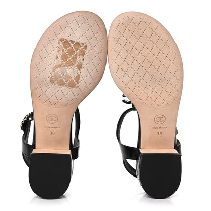 Chanel Goatskin Chain CC Logo Thong Sandals 38 Black 5 of 9