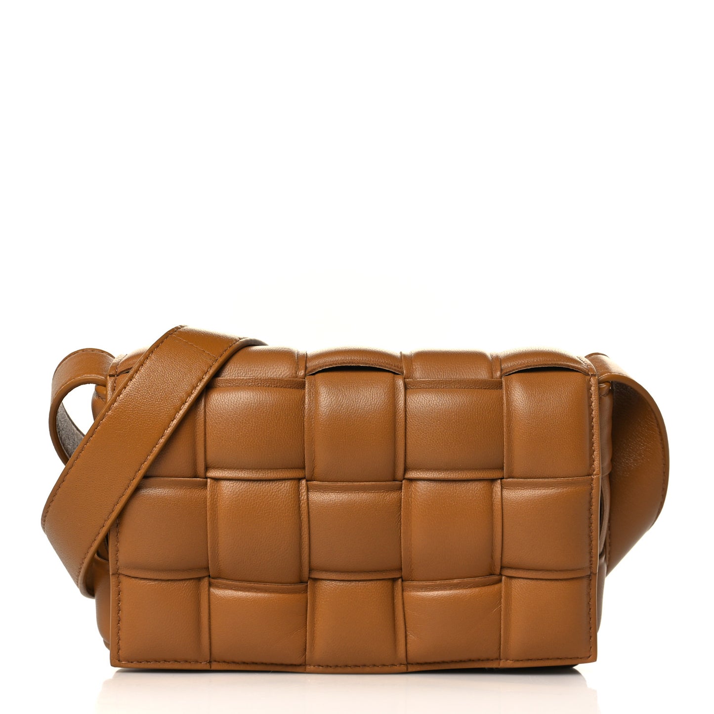 Nappa Maxi Intreccio Padded Cassette Crossbody Bag Caramel