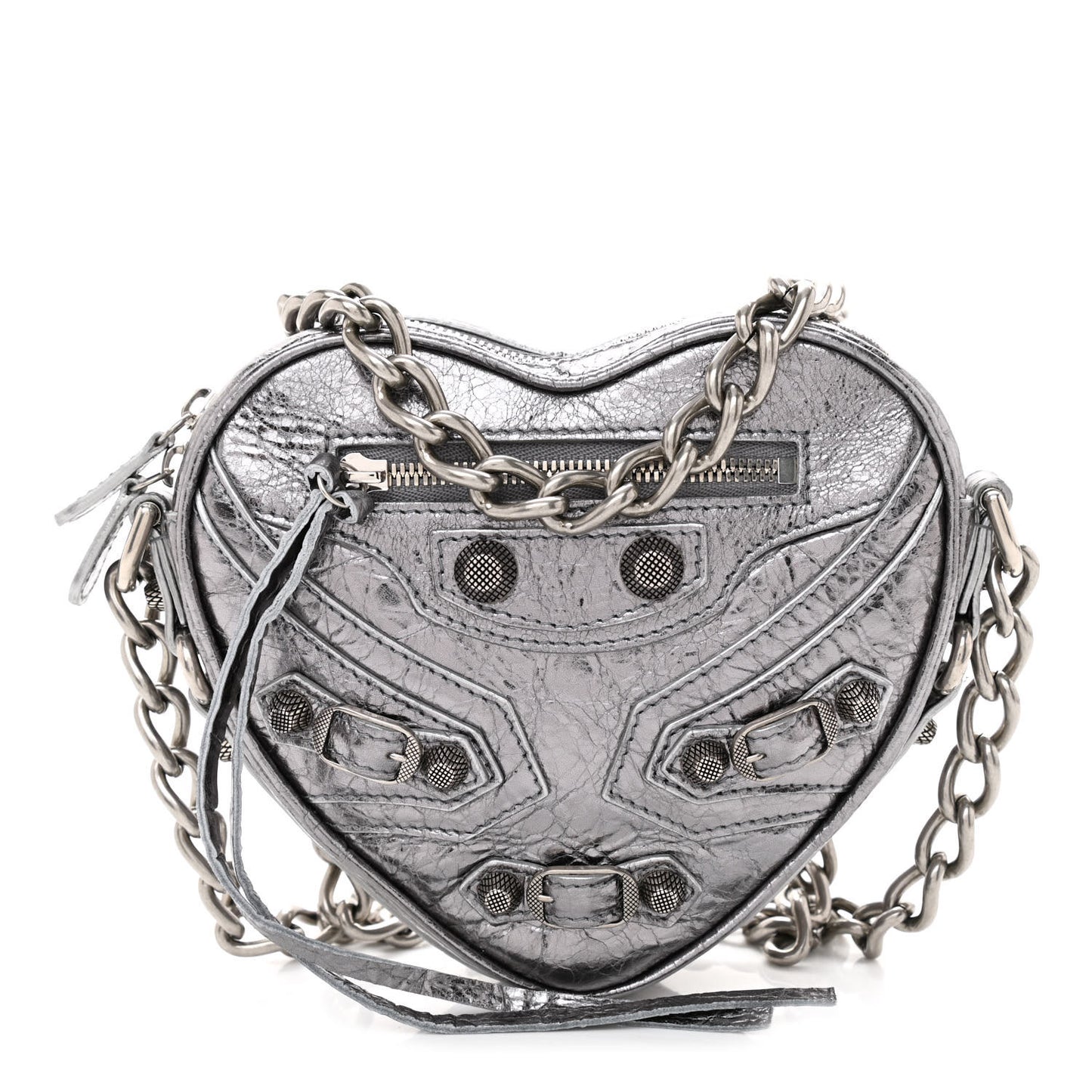 Metallic Agneau Arena Mini Le Cagole Heart Bag Silver