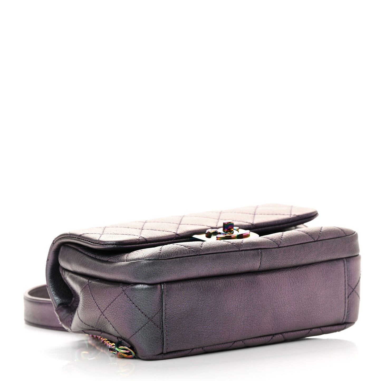 Iridescent Goatskin Quilted Small Double Carry Waist Chain Flap Purple