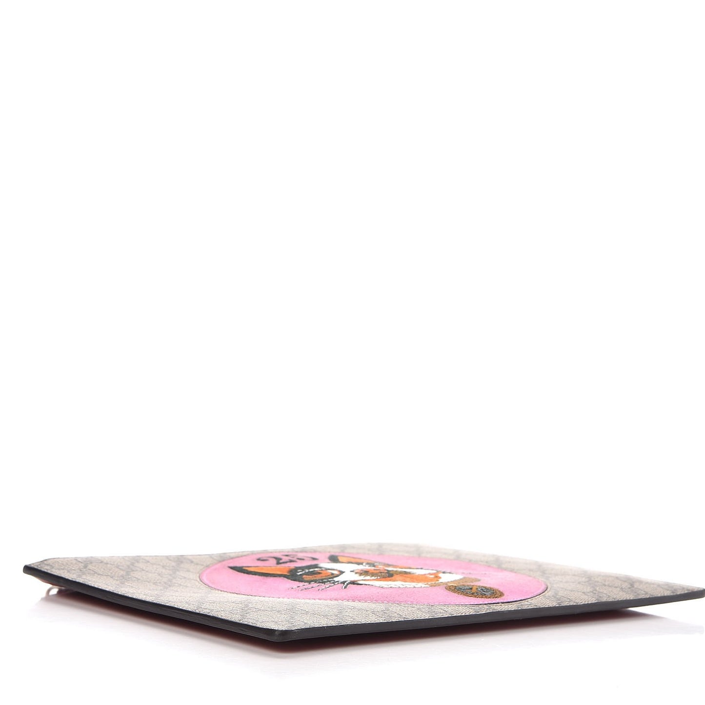GG Supreme Monogram Bosco Patch Zip Pouch Beige Malva Hibiscus Red