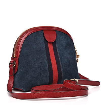 Gucci Suede Calfskin Web Small Ophidia Dome Shoulder Bag New Blue Romantic Cherry 3 of 14