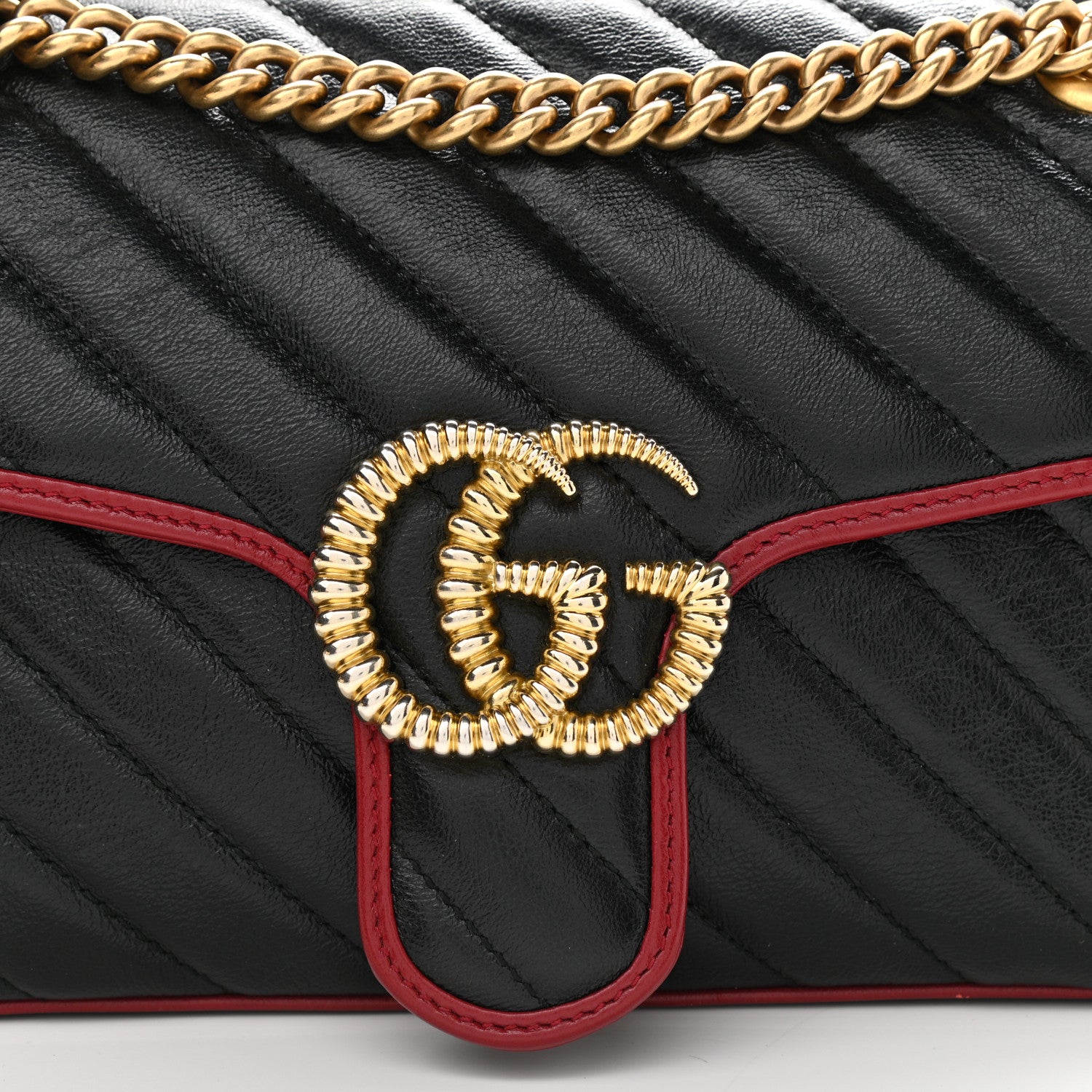 Gucci Vintage Effect Calfskin Matelasse Diagonal Small Torchon GG Marmont Shoulder Bag Black Romantic Cherry 8 of 10